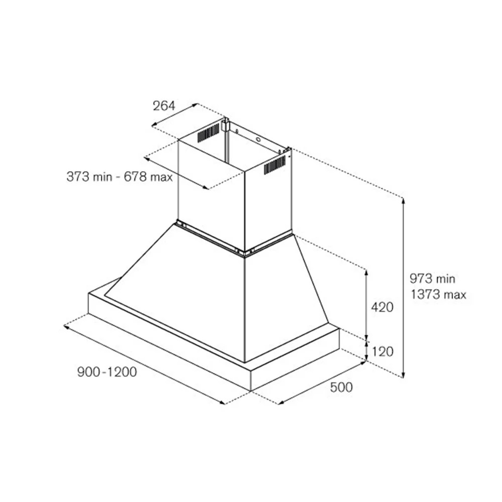 Настенная вытяжка из нержавеющей стали 120 см, K120HERTX+KC48HERTAV